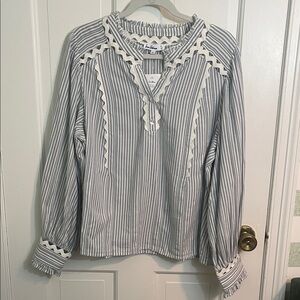 NWT Sam Edelman Ric Rac Blue Stripe Blouse Size XL